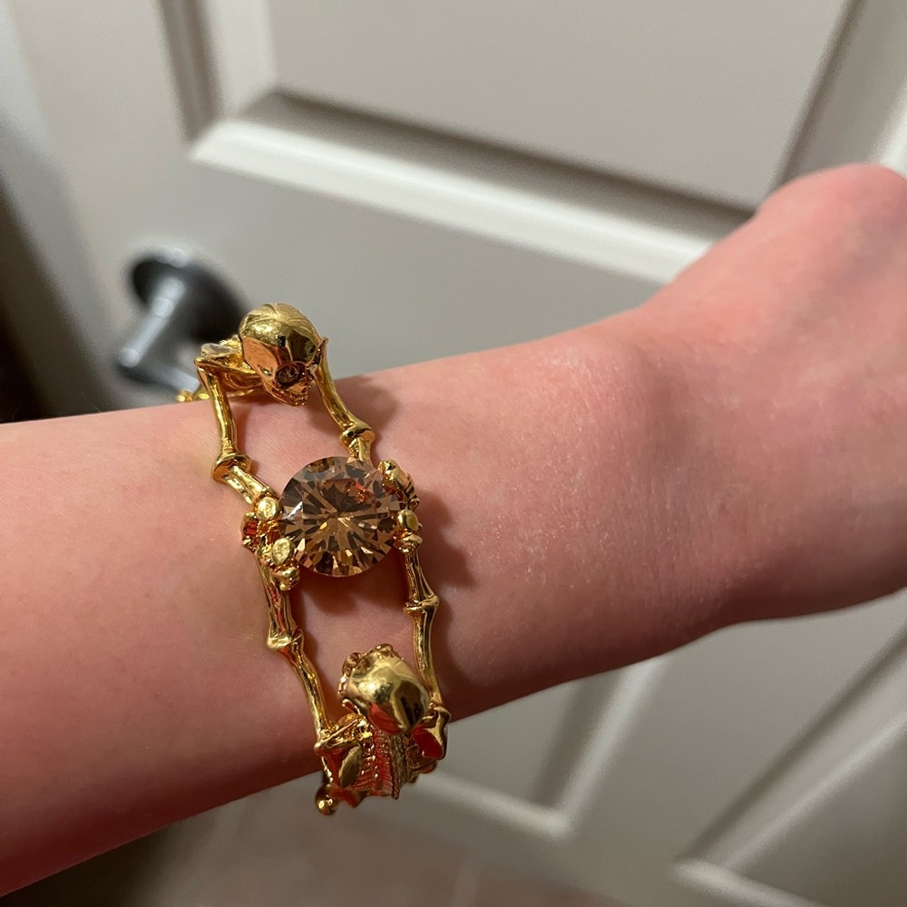 Alexander McQueen Gold Double Twin Skeleton Hinged Bangle Bracelet - Picture 4 of 10